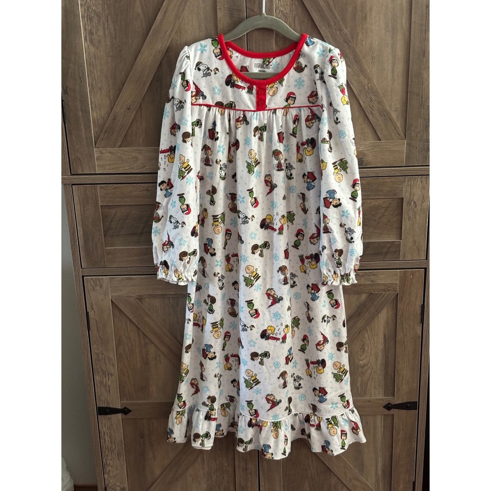 Peanuts Snoopy Charlie Brown Christmas Fleece Nightgown Girls Size 6/6X Holiday